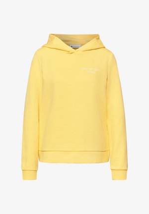 Geel hoodies met lange mouwen en de tekst "Change Your Ways" wit gedrukt op de linkerborst.