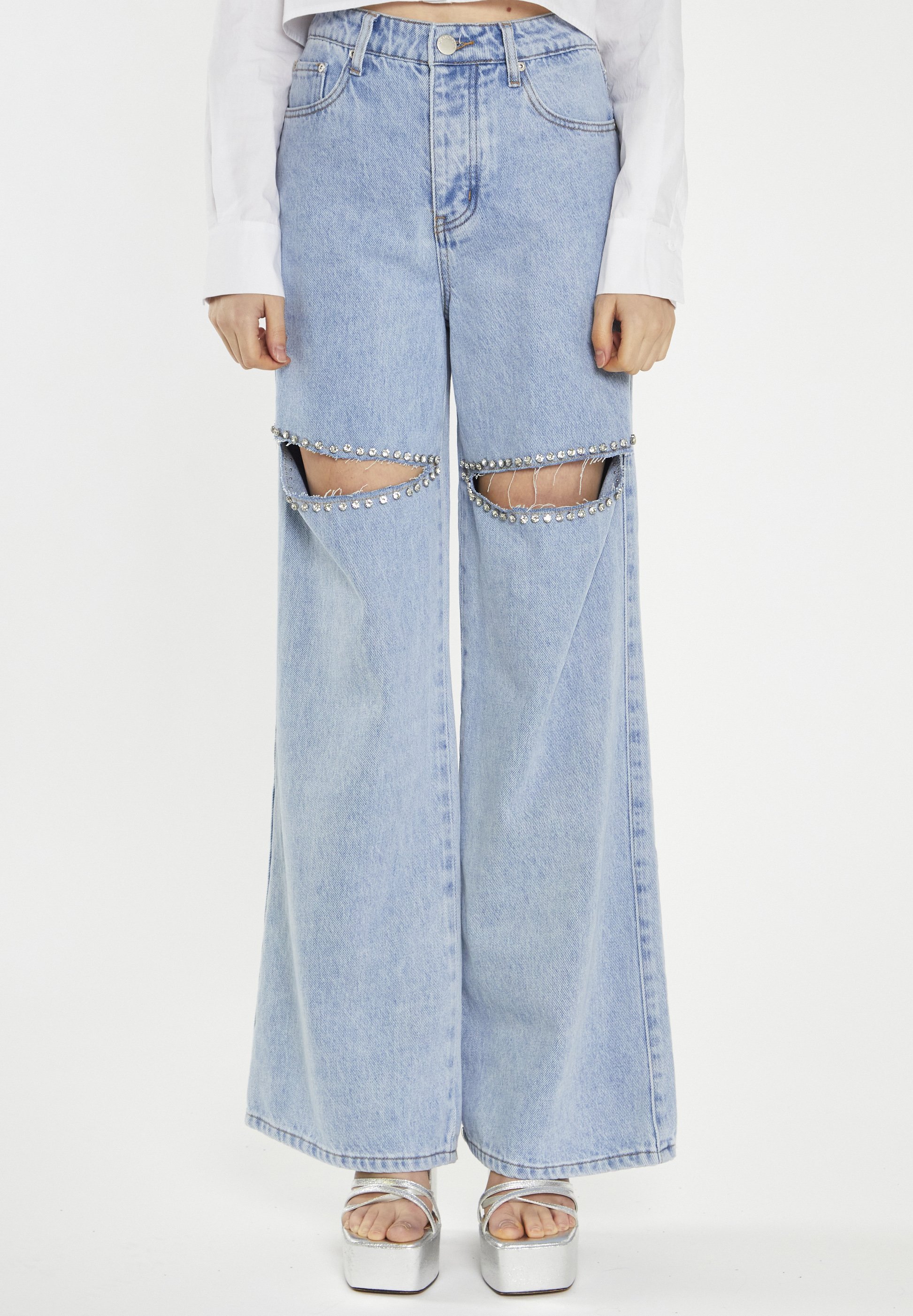 Strappi Jeans Jeans Con Gamba Svasata Jeans Baggy Strappati Per