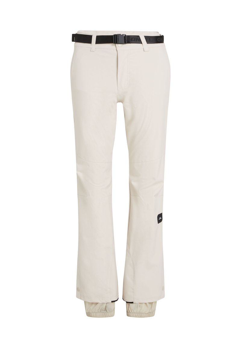 Pantalones de exterior color beige con un cinturón negro ajustable, puños ajustados y dos bolsillos laterales. Fabricados con un tejido ligero y duradero.
