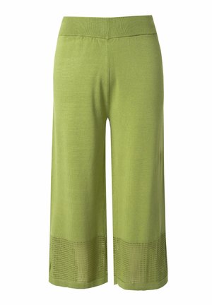 Ulla Popken, OPENWORK STRIPE ELASTIC WAIST CROPPED PANTS - Kalhoty - pistachio