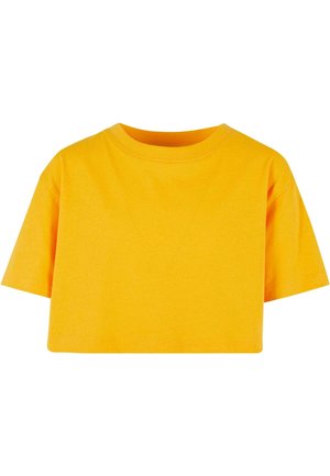 Gul korta t-shirt i bomull, med korta ärmar, rundad urringning och en mjuk textur. Inga mönster eller tryck.