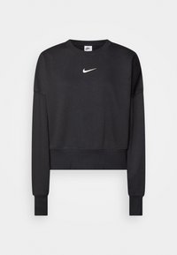 Black long-sleeve cropped Nike sweatshirt with white swoosh logo centered on chest and ribbed cuffs and waistband.