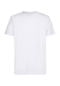 Bílý bavlněný tričko, krátké rukávy, kulatý výstřih, hladká textura, bez vzorů nebo grafik, jednoduchý design vhodný pro vrstvení.