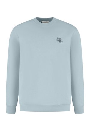 Lichtblauwe sweatshirt van zachte katoen, met lange mouwen, een geribde ronde hals en een klein bedrukt logo op de borst.