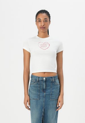 SLIM HEART TEE - Marškinėliai su spaudiniu - ecru