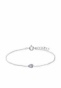 Silver bracelet with a delicate chain, featuring a small heart-shaped accent. Smooth texture, lobster clasp, and adjustable length.