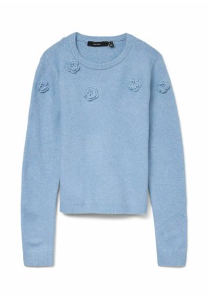 Hele sinine kudum särk pikkade varrukatega, millel on viis väikest 3D lillede kaunistust rinnal ja õlgadel.