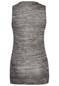 Szary bezrękawnik z teksturowanym, melanżowym wzorem. Miękka tkanina, dopasowany krój i okrągły dekolt.