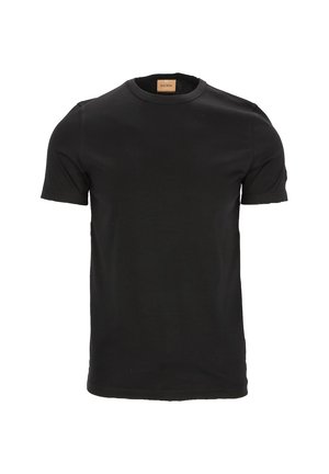 Zwarte katoenen t-shirt met een klassieke ronde hals, korte mouwen en een eenvoudig ontwerp zonder patronen of accenten.