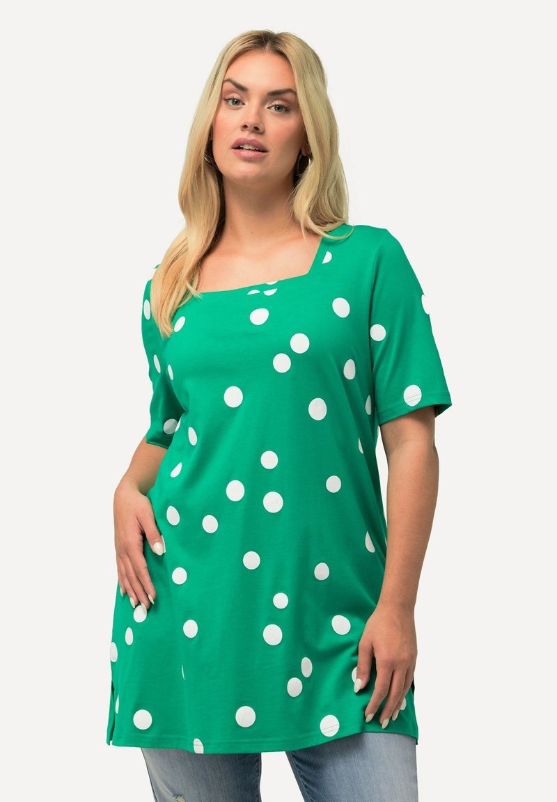 Ulla Popken POLKA DOT SHORT SLEEVE TEE - Triko s potiskem - emerald