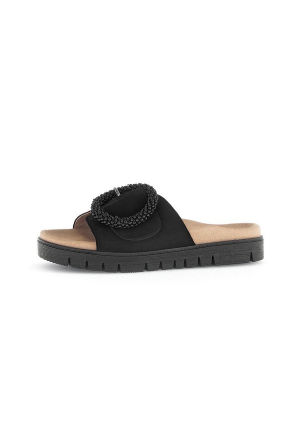 Pantolette flach - schwarz