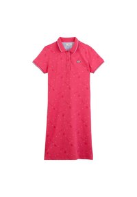 Robe polo rose à manches courtes, avec un col, un plastron à trois boutons et un motif à pois. Petit logo sur la poitrine. Matière en coton.