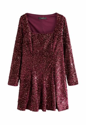 Next REGULAR FIT - SQUARE NECK FLIPPY MINI SEQUIN - Cocktailjurk - burgundy red