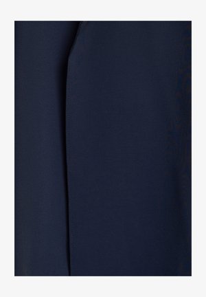 Navy blue fabric with a smooth texture, featuring a clean seam and an elegant drape, suitable for various clothing designs.