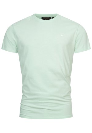 Mintgrønn kortermet t-skjorte laget av myk bomull, med rund hals og en liten logo detalj på brystet. Vanlig passform.