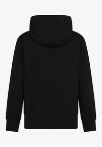 Felpa nera con cappuccio, dal tessuto morbido, con polsini a coste e vestibilità comoda. Sul retro presenta un design senza cuciture. Non ci sono loghi o motivi visibili.