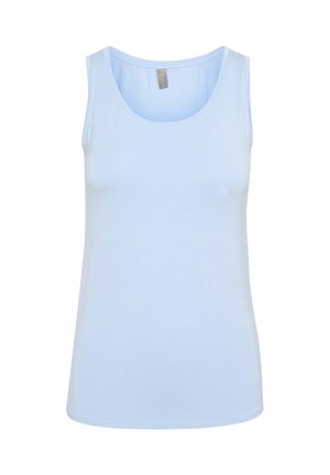 Svetlo modra brezrokavnica iz mehkega, raztegljivega materiala. Ima okrogel izrez in prilegnjen kroj, brez vidnih vzorcev ali okrasitev.