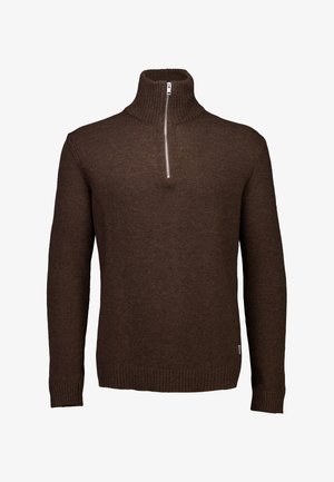 Lindbergh, LINDBERGH HALF ZIP KNIT - Striktrøje - dk brown mel