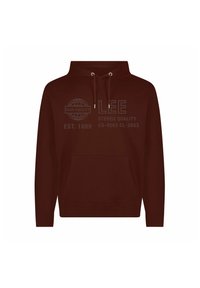 Brązowa bawełniana bluza z kapturem, z kieszenią na przodzie, kapturem ściąganym sznurkiem i nadrukowanym napisem. Posiada ściągacze przy mankietach i u dołu, co zapewnia dopasowane wykończenie.