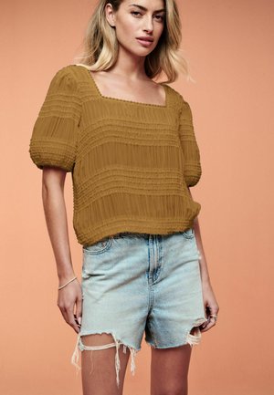 SHORT SLEEVE SMOCK TIE BACK - Blus - ochre yellow