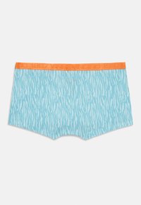 Boxer shorts blu con un motivo a strisce zebra testurizzato, dotati di una vita elastica arancione con marchio impresso.