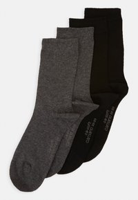Four pairs of socks: two dark gray and two black, made from smooth fabric. Each pair has a slight ribbed texture at the top.