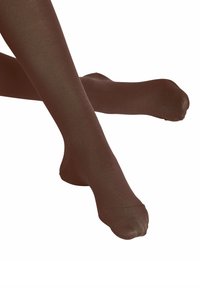Collants opaques marron avec une texture lisse, dotés d'un bout renforcé et d'un design sans couture, offrant une couverture uniforme et un confort optimal.