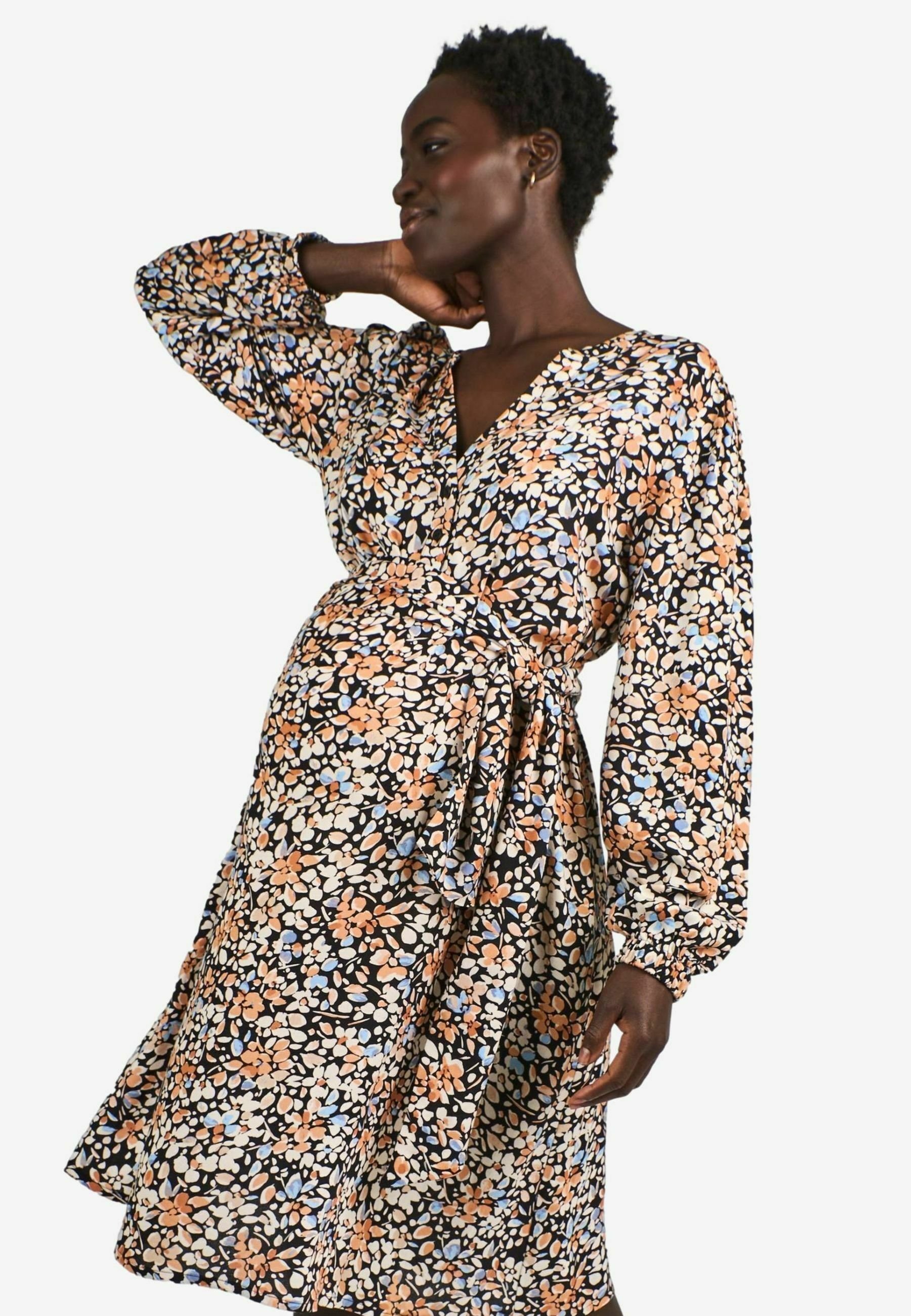 JoJo Maman Bébé FLORAL SLEEVE REGULAR FIT Day dress black