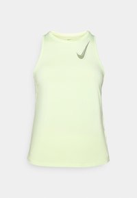Ljust grön ärmlös träningslinne med hög hals och Nike-swoosh-logotyp på övre vänstra bröstet.