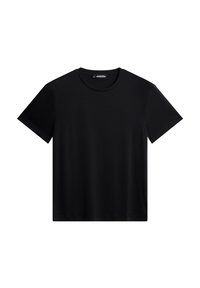 Svart t-shirt i mjukt, luftigt tyg. Har rund halsringning, korta ärmar och en diskret prägling av logotypen på bröstet.