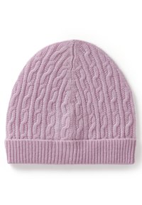 Čepice s pleteným vzorem ve měkké pastelově růžové barvě. Má texturovaný vzor s vystouplými copánky a žebrovaný okraj pro lepší teplo. Vyrobeno z akrylového materiálu.