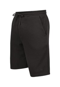 Sorte strukturerede shorts med elastisk talje, justerbar snor og sidelommer. Har et mønstret stof for ekstra detaljer.