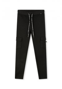 Zwarte joggerbroeken gemaakt van een katoenmix, met een tailleband met trekkoord, zijvakjes en een slim fit ontwerp.