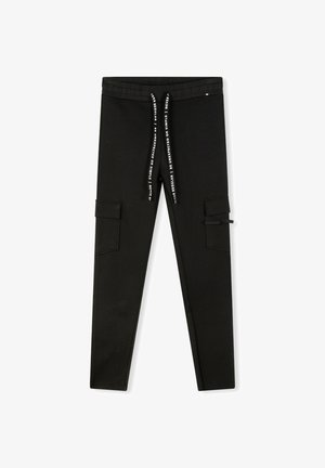 Schwarze Jogginghose aus einem Baumwollmischgewebe mit einem Kordelzugbund, seitlichen Cargo-Taschen und einem schmalen Schnitt.