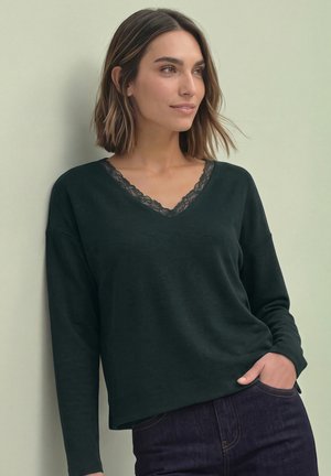 Street One, LONG-SLEEVE SHIRT WITH A V NECK AND LACE DETAIL - T-shirt à manches longues - stormy green