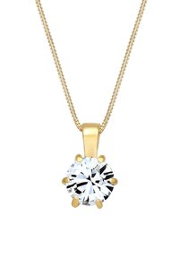 Collier en or avec un pendentif en cristal transparent rond et facetté, maintenu par six griffes, mettant en valeur sa surface brillante et son design élégant.