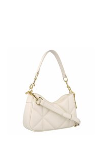 Borsa a tracolla bianca, trapuntata, realizzata in pelle liscia con hardware dorato. Presenta una tracolla regolabile e una silhouette curva.