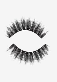 Svarta fejkfransar med ett lager på lager, fjäderliknande design med olika längder för extra volym och textur. Böjd band för enkel applicering.