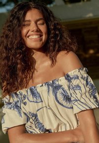 Next OFF SHOULDER WIDE LEG - Overall / Jumpsuit - white blue