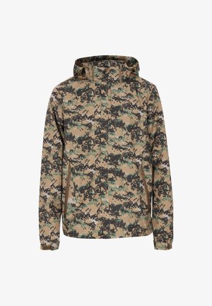 Kurtka camouflage w kolorze piaskowym, zielonym i czarnym. Posiada zamek z przodu, regulowany kaptur i kieszenie boczne. Wykonana z lekkiego i wytrzymałego materiału.