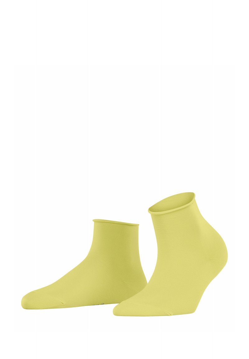 Gelbe Knöchelsocken aus weichem, elastischem Material. Einfaches Design mit glatter Textur und ohne sichtbare Muster oder Verzierungen.
