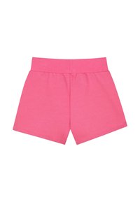 Pantaloni corti di cotone in un vivace colore rosa uniforme. Presentano una vita elasticizzata e una vestibilità comoda, senza tasche né dettagli aggiuntivi.