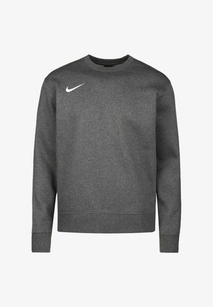 Sweat-shirt gris foncé à manches longues avec col rond, avec un petit logo Nike Swoosh blanc sur le haut gauche de la poitrine.