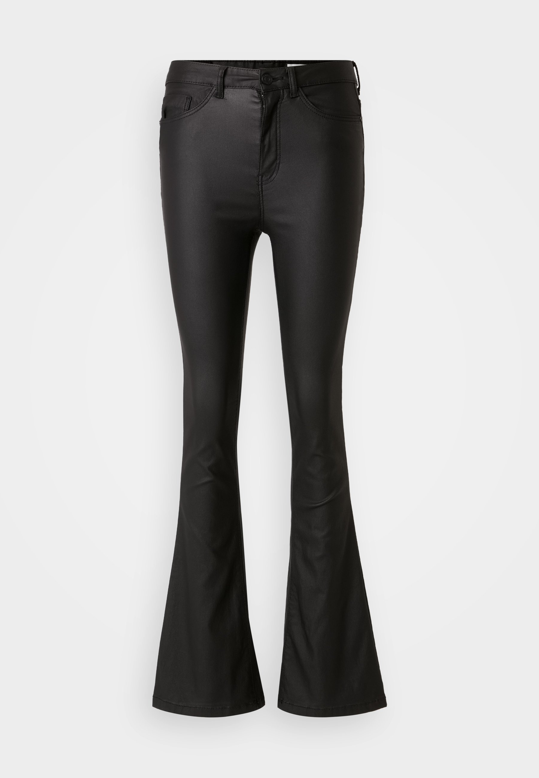 Noisy May NMSALLIE FLARE COATED PANTS - Trousers - black - Zalando