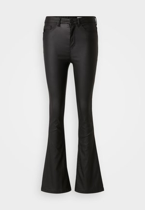 NMSALLIE FLARE COATED PANTS  - Trousers - black