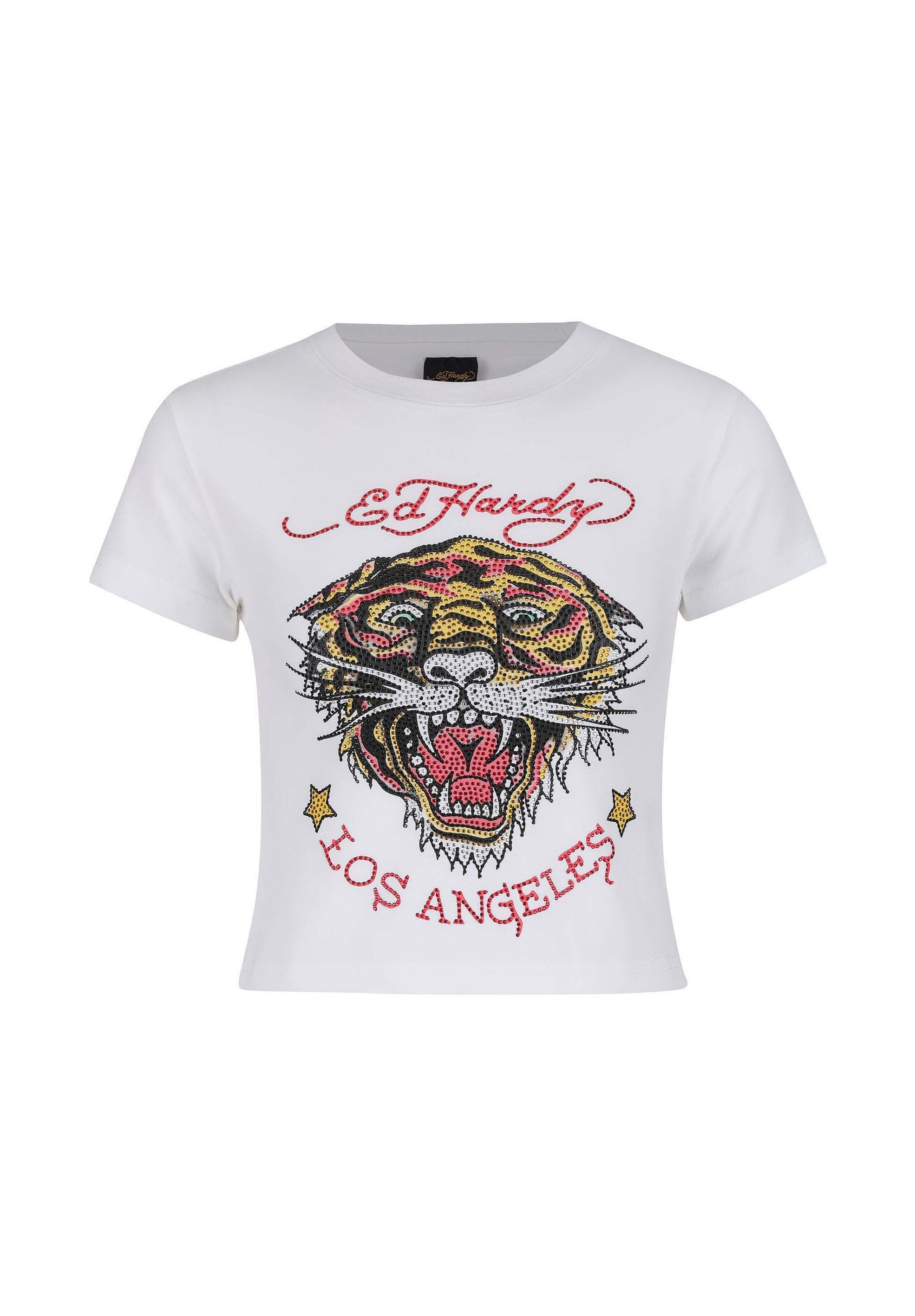 Ed Hardy LA-ROAR-TIGER DIAMANTE CROPPED - Print T-shirt - white