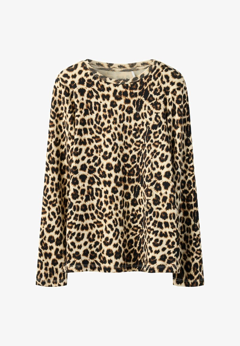 Leopardimustriga pika varrukaga särk pehmest kangast, ümmarguse kaelusega ja sirge äärega. Peal on helepruun taust, millel mustad ja pruunid täpid.