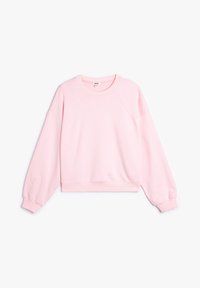 Felpa rosa chiaro con scollatura a girocollo, maniche raglan e polsini e bordo a coste. Realizzata in morbido tessuto misto cotone.