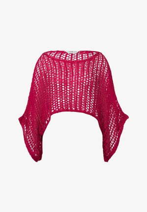 Chal magenta hecho de un tejido de punto ligero, con un tejido abierto, mangas anchas y una silueta suelta y drapeada.