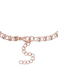 Bracciale a catena in oro rosa con anelli ovali interconnessi e chiusura a granchio. Presenta una catena di estensione per una dimensione regolabile.